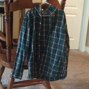 Red,white,and green button down shirt, old navy
